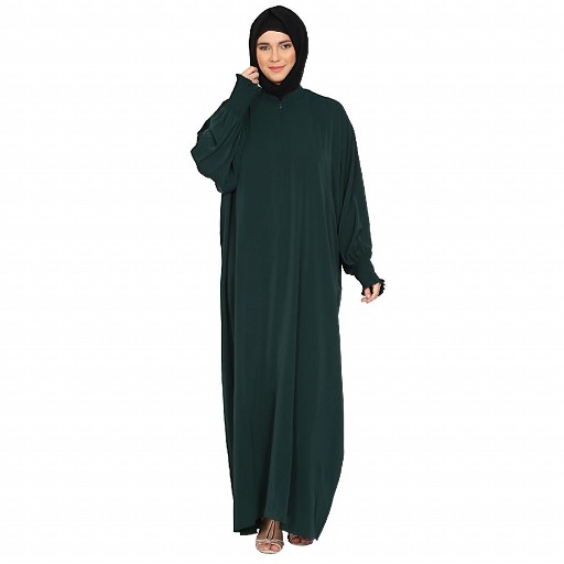 Premium Firdaus Loose Fit abaya with Ruffled Sleeves - Bottle Green